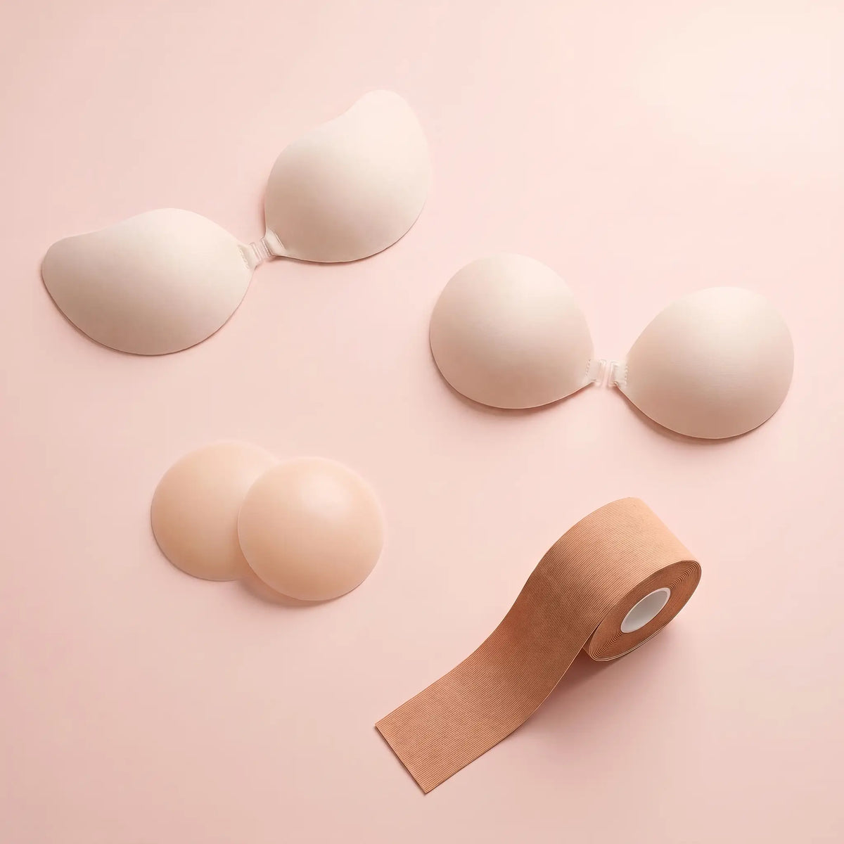 The Sticky Bra Bundle in Porcelain - two adhesive bras, round covers and body tape