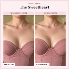 The Sweetheart: without and with Sculpette, bra size 36D, Sculpette size E