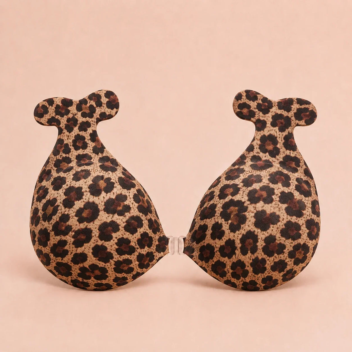 Sculpette Statement Bra in Leopard, adhesive strapless bra with a clear front clasp