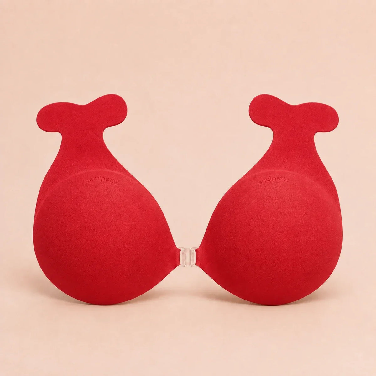 Sculpette Statement Bra in Scarlet, adhesive strapless bra with a clear front clasp